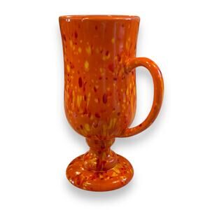 Vintage 70s Handmade Ceramic Psychedelic Orange Green Flecked Irish Coffee Mug